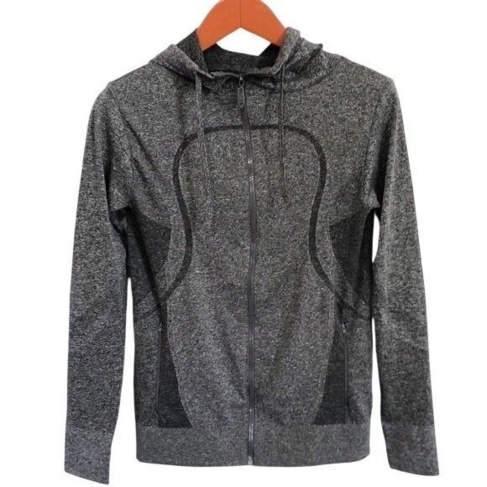 Sport Gray‎ Space Dye Full Zip Hooded Athletic Jacket Thumbholes Large